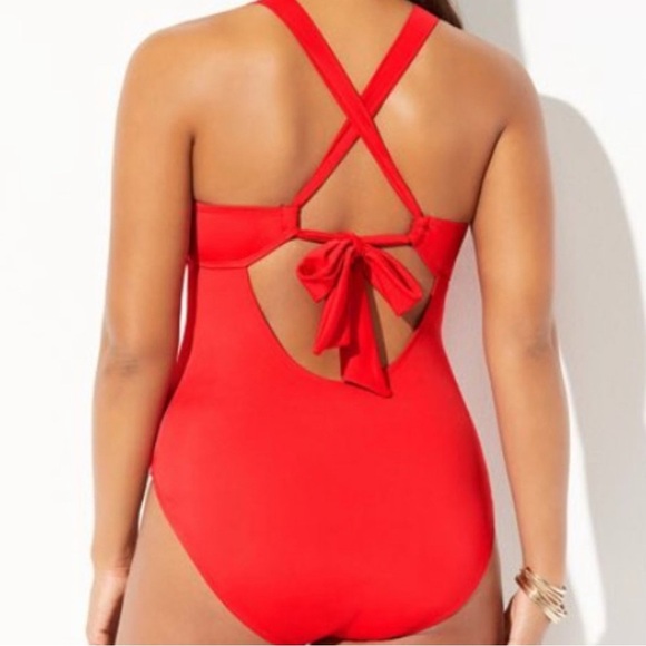 Ashley Graham Lace Up CEO Cutout Sexy Red - Picture 2 of 7